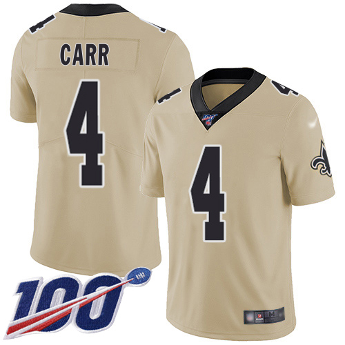 Saints #4 Derek Carr Gold Men's Stitched Limited Inverted Legend 100th Season Jersey