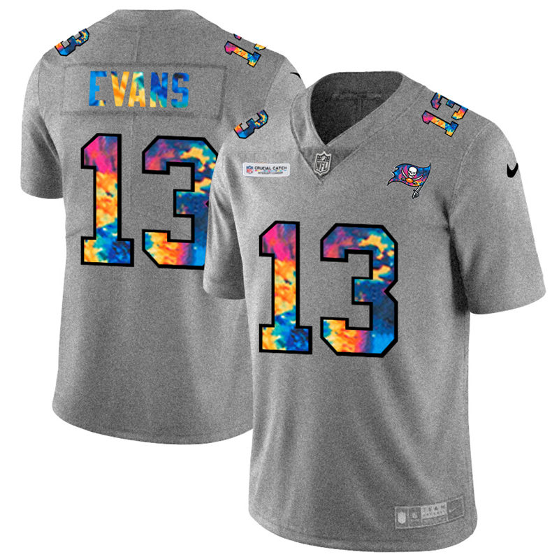 Tampa Bay Buccaneers #13 Mike Evans Men's Multi-Color 2020 Crucial Catch Jersey Greyheather