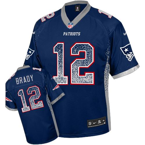 Patriots #12 Tom Brady Navy Blue Team Color Men's Stitched Elite Drift Fashion Jersey