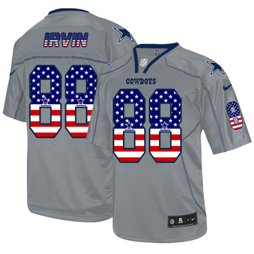 Cowboys #88 Michael Irvin Grey Men's Stitched Elite USA Flag Fashion Jersey