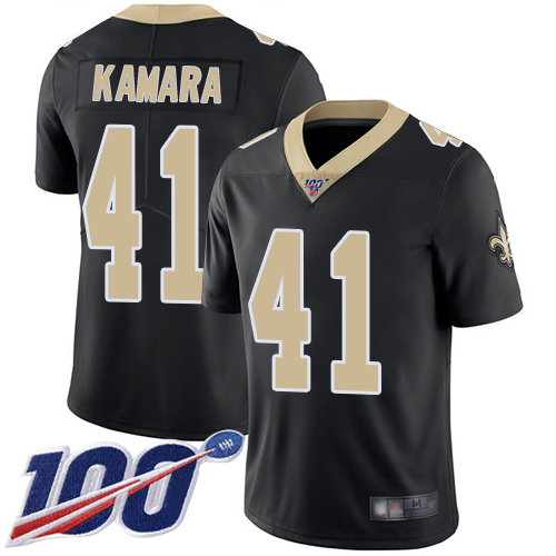Saints #41 Alvin Kamara Black Team Color Men's Stitched 100th Season Vapor Limited Jersey