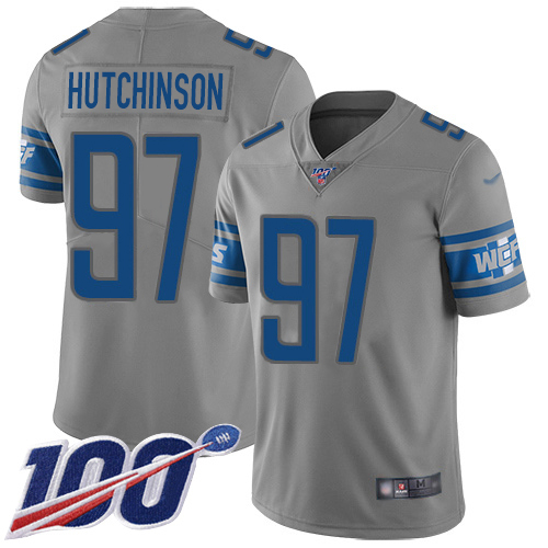 Lions #97 Aidan Hutchinson Gray Men's Stitched Limited Inverted Legend 100th Season Jersey