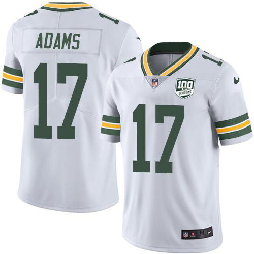 Packers #17 Davante Adams White Youth 100th Season Stitched Vapor Untouchable Limited Jersey