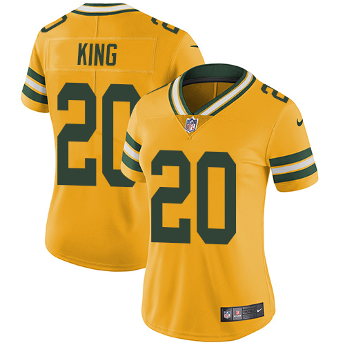 Green Bay Packers #20 Kevin King Yellow Women's Stitched Limited Rush Jersey Womens