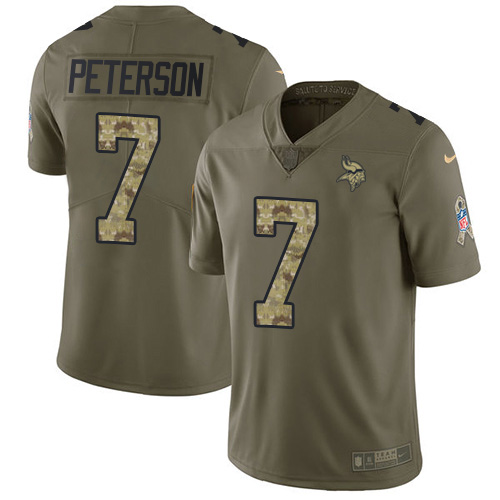 Minnesota Vikings #7 Patrick Peterson Olive/Camo Men's Stitched Limited 2017 Salute To Service Jersey Men's