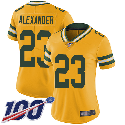 Packers #23 Jaire Alexander Yellow Women's Stitched Limited Rush 100th Season Jersey