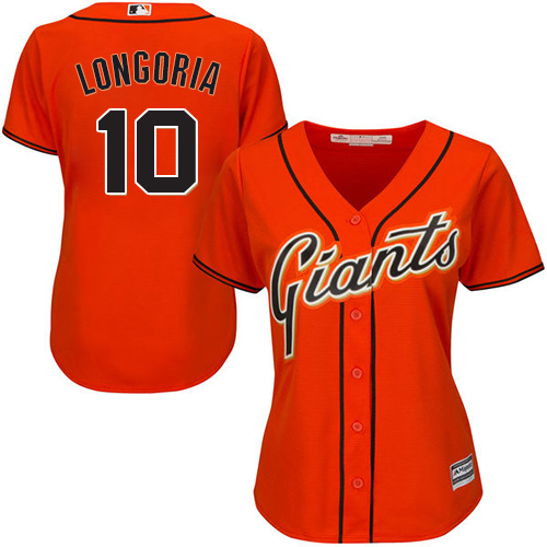 San Francisco Giants #10 Evan Longoria Orange Alternate Women's Stitched Jersey Womens