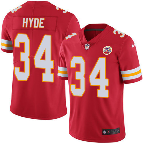 Kansas City Chiefs #34 Carlos Hyde Red Team Color Men's Stitched Vapor Untouchable Limited Jersey Men's