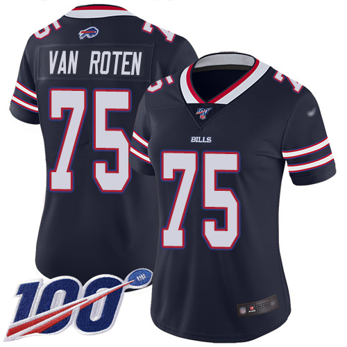 Bills #75 Greg Van Roten Navy Women's Stitched Limited Inverted Legend 100th Season Jersey