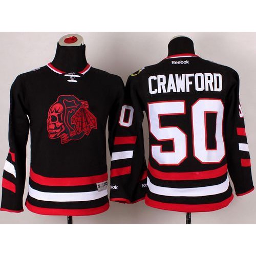 Chicago Blackhawks #50 Corey Crawford Black(Red Skull) 2014 Stadium Series Stitched Youth Jersey Youth