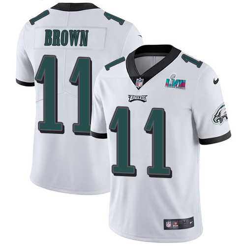 Eagles #11 A.J. Brown White Super Bowl LVII Patch Men's Stitched Vapor Untouchable Limited Jersey