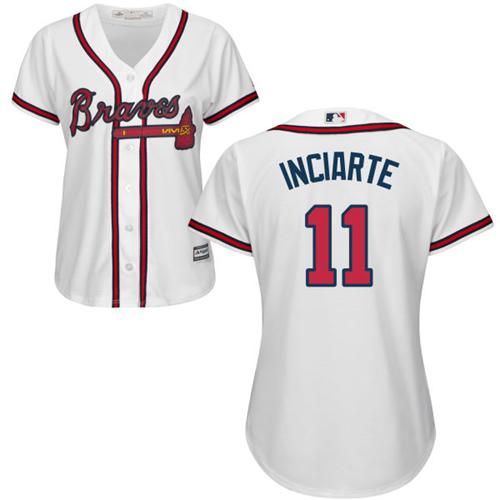 Atlanta Braves #11 Ender Inciarte White Home Women's Stitched Jersey Womens