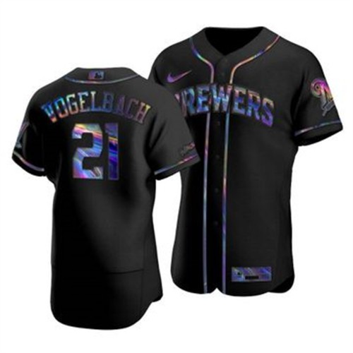 Milwaukee Milwaukee Brewers #21 Daniel Vogelbach Men's Iridescent Holographic Collection Jersey - Black Men's