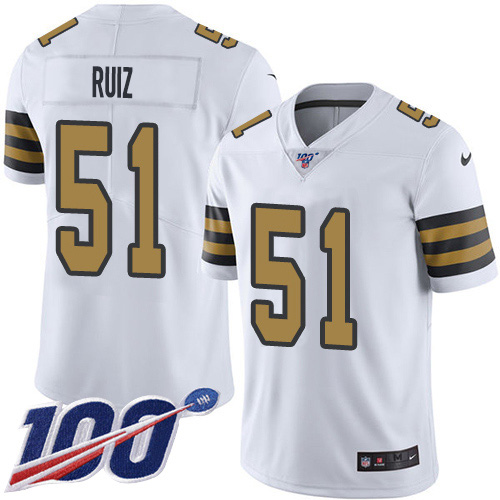 New Orleans Saints #51 Cesar Ruiz White Men's Stitched Limited Rush 100th Season Jersey Men's