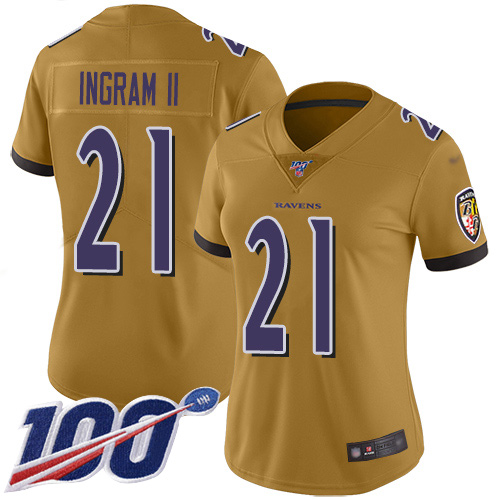 Baltimore Ravens #21 Mark Ingram II Gold Women's Stitched Limited Inverted Legend 100th Season Jersey Womens