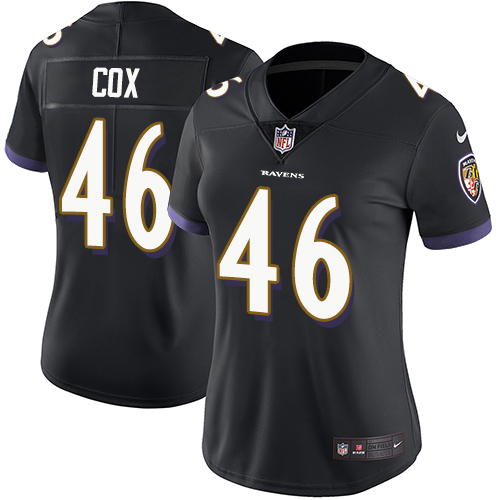 Baltimore Ravens #46 Morgan Cox Black Alternate Women's Stitched Vapor Untouchable Limited Jersey Womens