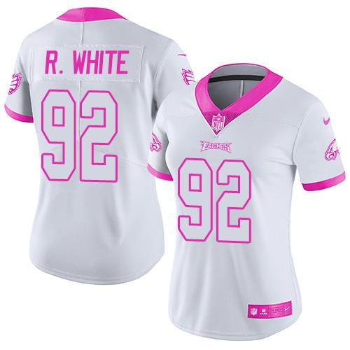 Philadelphia Eagles #92 Reggie White White/Pink Women's Stitched Limited Rush Fashion Jersey Womens