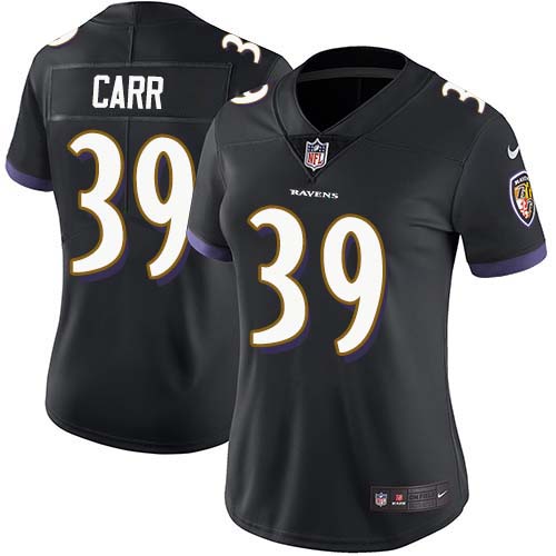 Baltimore Ravens #39 Brandon Carr Black Alternate Women's Stitched Vapor Untouchable Limited Jersey Womens