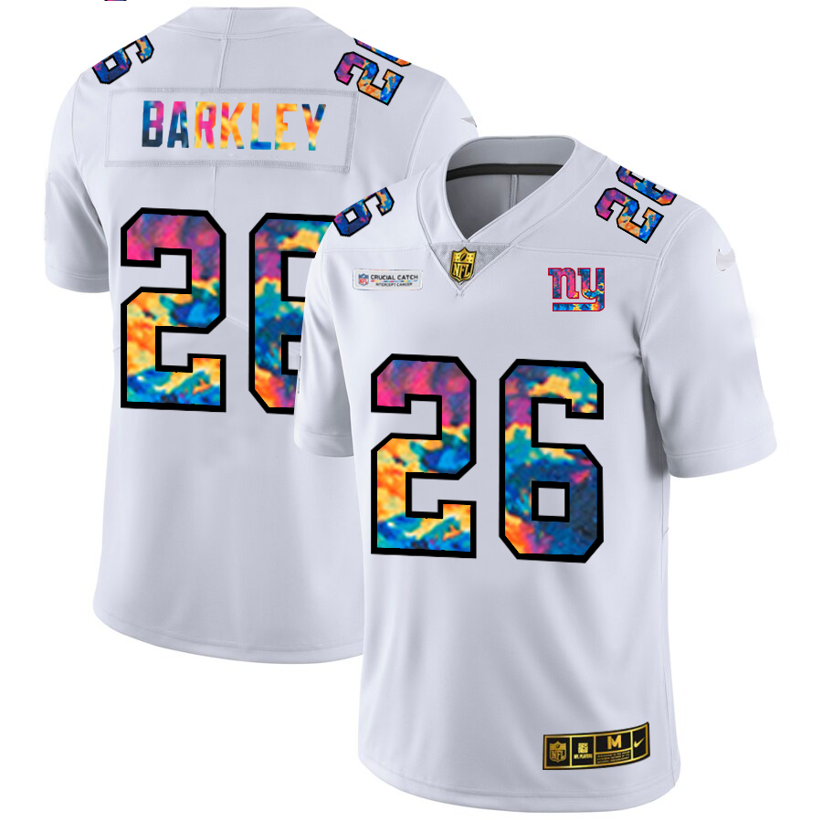 New York Giants #26 Saquon Barkley Men's White Multi-Color 2020 Crucial Catch Limited Jersey