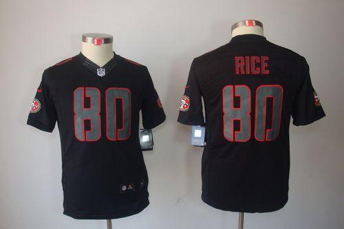 49ers #80 Jerry Rice Black Impact Youth Stitched Limited Jersey