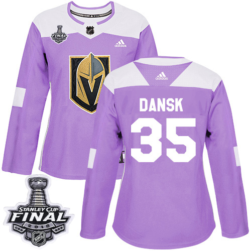 Adidas Golden Vegas Golden Knights #35 Oscar Dansk Purple Authentic Fights Cancer 2018 Stanley Cup Final Women's Stitched Jersey Womens