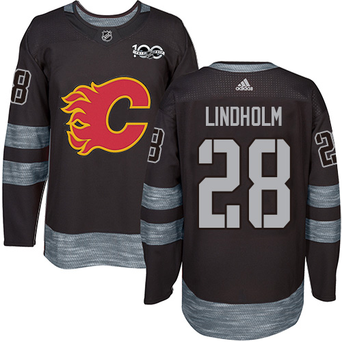 Adidas Calgary Flames #28 Elias Lindholm Black 1917-2017 100th Anniversary Stitched Jersey Men's