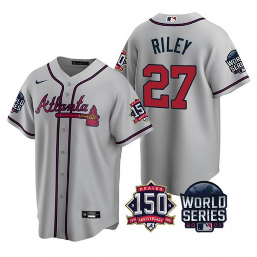 Atlanta Atlanta Braves #27 Austin Riley 150th Anniversary 2021 World Series Youth Jersey - Grey Youth