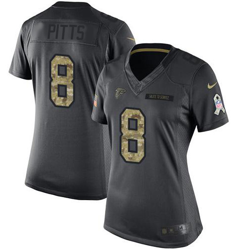 Falcons #8 Kyle Pitts Black Women's Stitched Limited 2016 Salute To Service Jersey