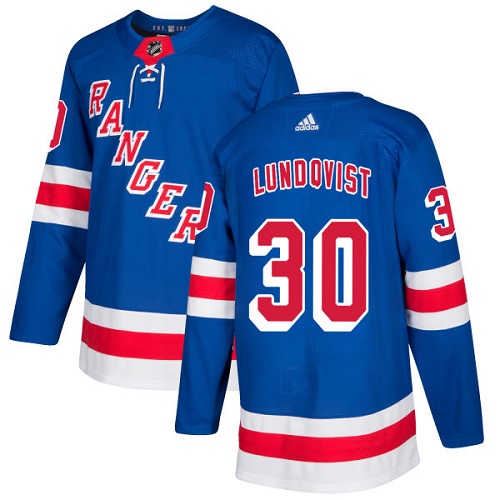 Adidas New York Rangers #30 Henrik Lundqvist Royal Blue Home Authentic Stitched Jersey Men's