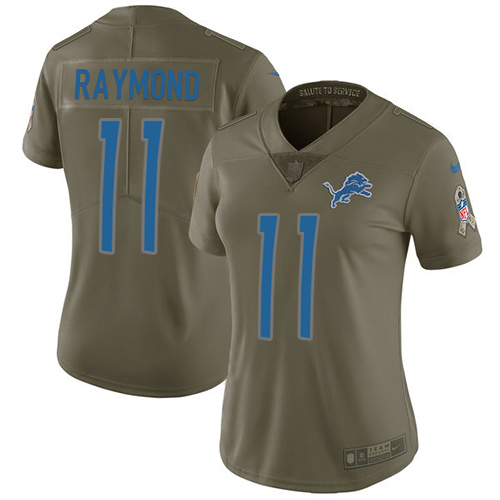 Lions #11 Kalif Raymond Olive Women's Stitched Limited 2017 Salute To Service Jersey