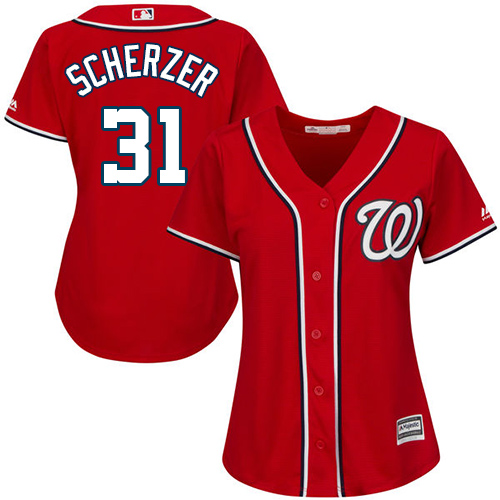 Washington Nationals #31 Max Scherzer Red Alternate Women's Stitched Jersey Womens