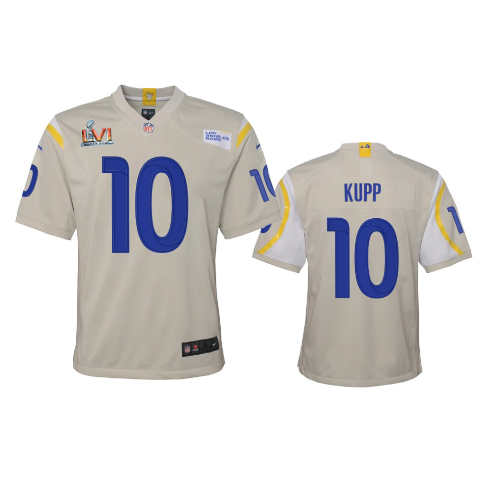 Los Angeles Rams #10 Cooper Kupp Youth Super Bowl LVI Patch Game Jersey - Bone