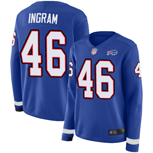 Bills #46 Ja'Marcus Ingram Royal Blue Team Color Women's Stitched Limited Therma Long Sleeve Jersey