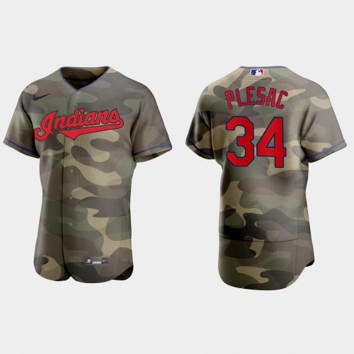 Cleveland Guardians #34 Zach Plesac Men's 2021 Armed Forces Day Authentic Jersey -Camo Men's