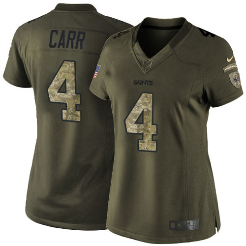 Saints #4 Derek Carr Green Women's Stitched Limited 2015 Salute To Service Jersey