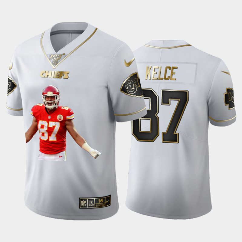 Kansas City Chiefs #87 Travis Kelce Team Hero 2 Vapor Limited 100 Jersey White Golden