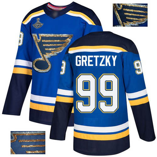 Adidas St. Louis Blues #99 Wayne Gretzky Blue Home Authentic Fashion Gold Stanley Cup Champions Stitched Jersey Men's