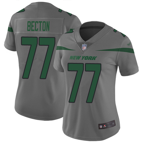 New York Jets #77 Mekhi Becton Gray Women's Stitched Limited Inverted Legend Jersey Womens