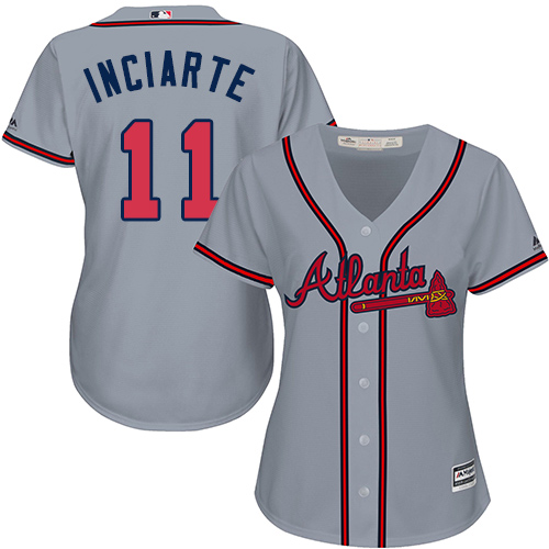 Atlanta Braves #11 Ender Inciarte Grey Road Women's Stitched Jersey Womens