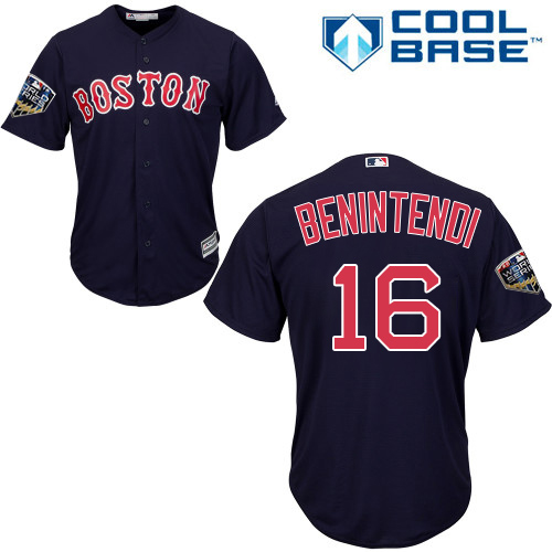 Boston Red Sox #16 Andrew Benintendi Navy Blue New Cool Base 2018 World Series Stitched Jersey Men's
