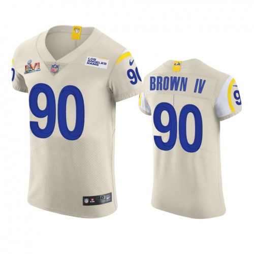 Los Angeles Los Angeles Rams #90 Earnest Brown IV Men's Super Bowl LVI Patch Vapor Elite Player Jersey - Bone Men's