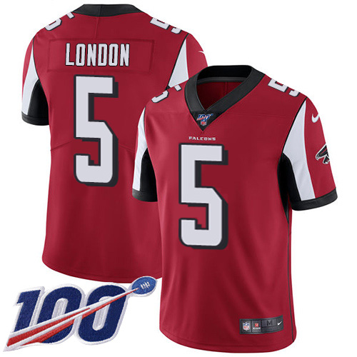 Falcons #5 Drake London Red Team Color Men's Stitched 100th Season Vapor Untouchable Limited Jersey