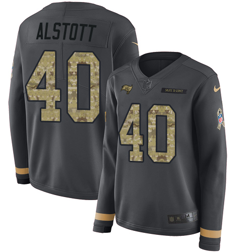 Buccaneers #40 Mike Alstott Anthracite Salute To Service Women's Stitched Limited Therma Long Sleeve Jersey
