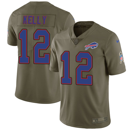 Bills #12 Jim Kelly Olive Men's Stitched Limited 2017 Salute To Service Jersey