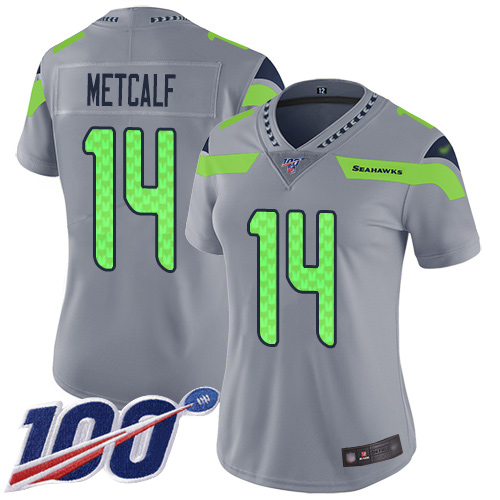 Seahawks #14 D.K. Metcalf Silver Women's Stitched Limited Inverted Legend 100th Season Jersey