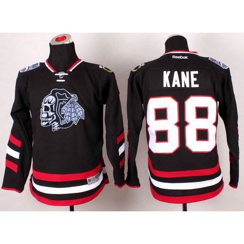Chicago Blackhawks #88 Patrick Kane Black(White Skull) 2014 Stadium Series Stitched Youth Jersey Youth