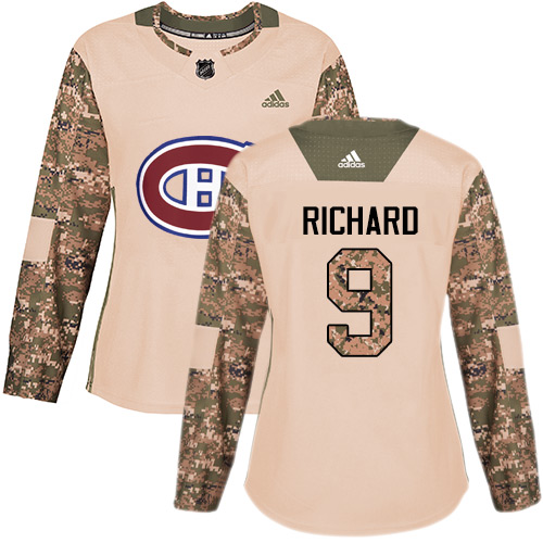 Adidas Montreal Canadiens #9 Maurice Richard Camo Authentic 2017 Veterans Day Women's Stitched Jersey Womens