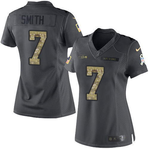 Seahawks #7 Geno Smith Black Women's Stitched Limited 2016 Salute To Service Jersey