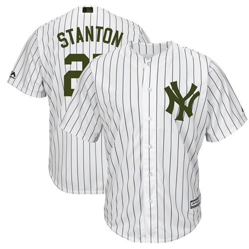New York Yankees #27 Giancarlo Stanton White Strip New Cool Base 2018 Memorial Day Stitched Jersey Men's