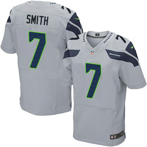 Seahawks #7 Geno Smith Gray Men's Stitched Elite Jersey